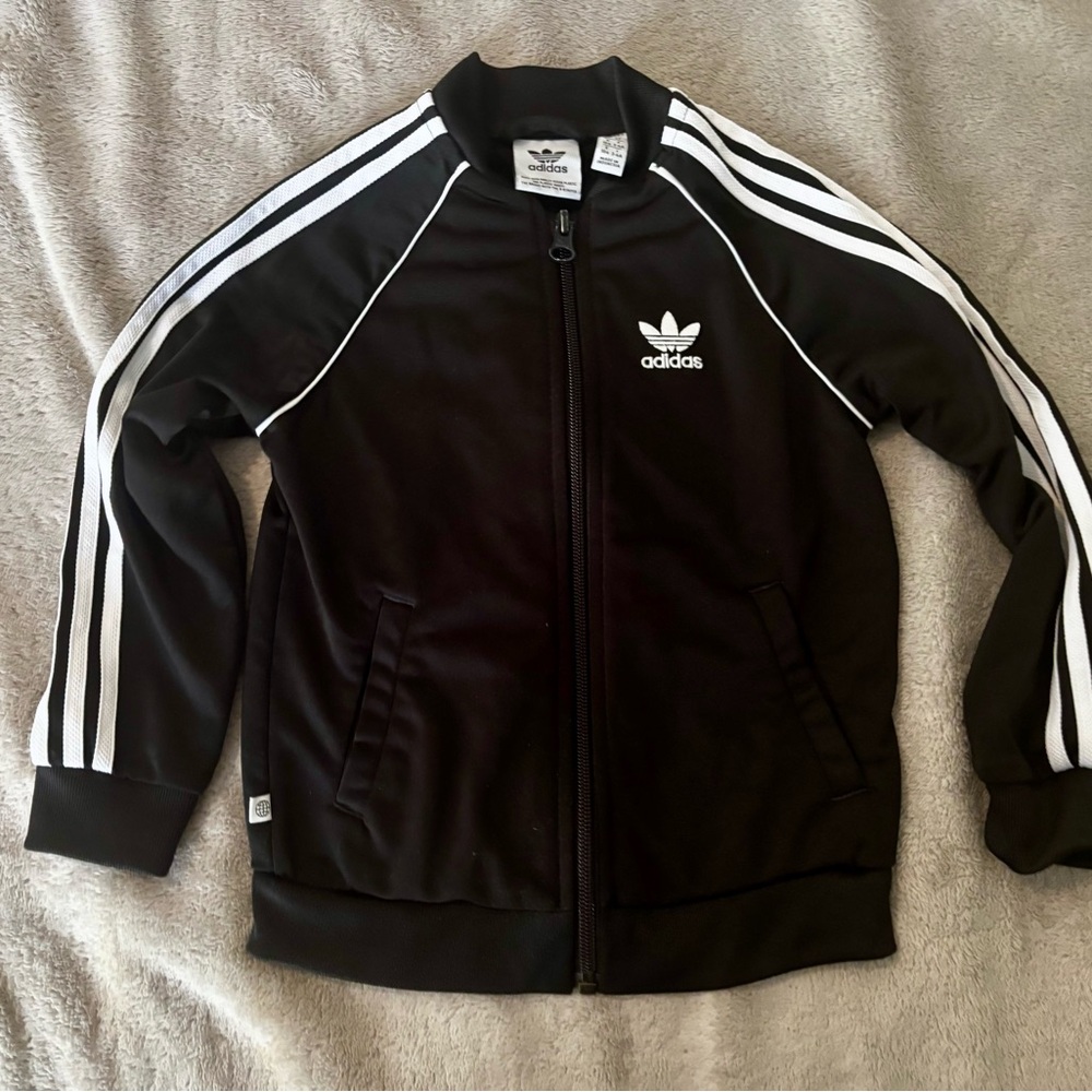 Adidas Kids 4T Black & White Striped Track Jacket